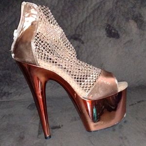 Sexy Rose Gold sparkling 6in stripper fishnet pump